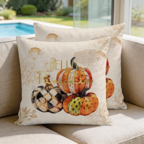 Orange Pumpkin Plaid Fall Thanksgiving Silk Satin Pillowcases Pack of