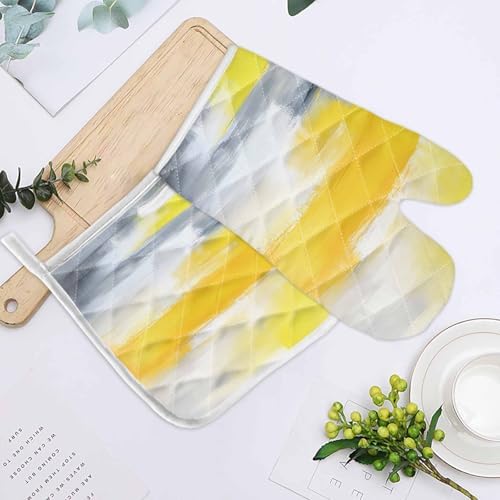 Quilted Cotton Terry Cloth Oven Mitt, Pot Holder Ombre Grey Yellow