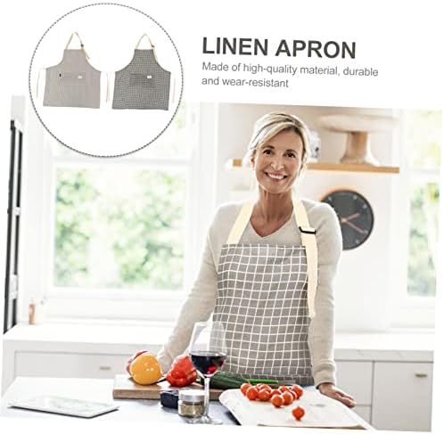 2pcs Adjustable Cooking Apron with Pocket, Cotton Linen Xmas