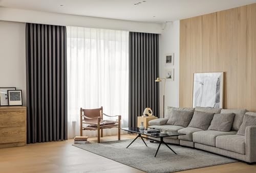 Epinki Curtain 2 Panel, Chenille Dark Gray Jacquard Solid Color