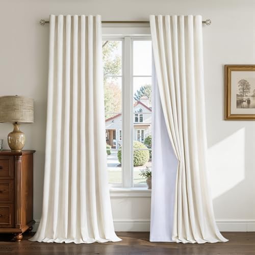 100% Blackout Curtains 84 Inch Length 2 Panels Set Neutral Elegant