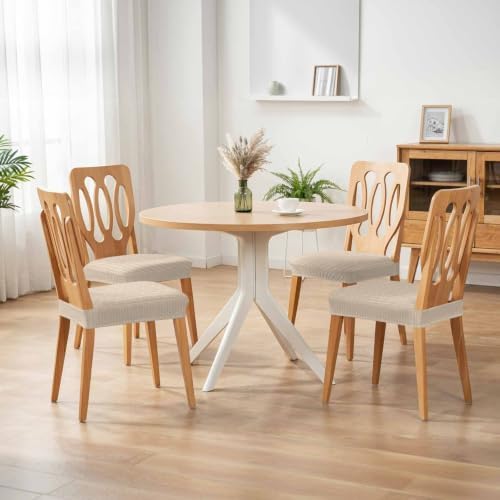 Seat Covers for Dining Room Chairs Set of 2, Beige Striped Washable