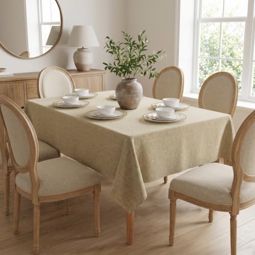Waterproof Linen Tablecloth, Khaki, 70x52 Rectangle