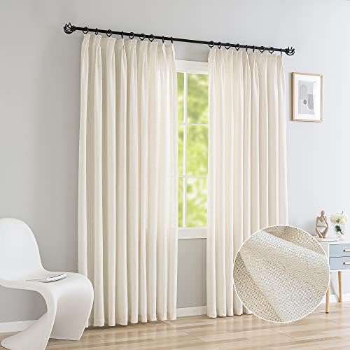 Faux Linen Pinch Pleat Curtains 108 inches Long Double Pinch Pleated