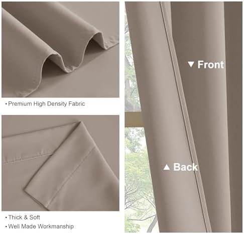 PONY DANCE Taupe Blackout Curtains for Bedroom 72 inches Long, Rod