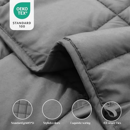 Smart Queen Weighted Blanket 10lbs (48”x72”,Grey) Twin Size Soft