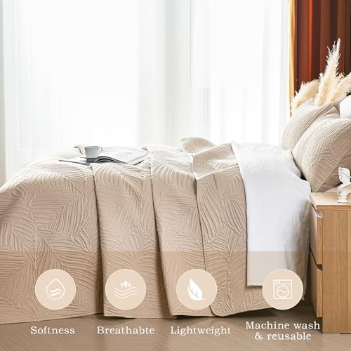 OARAGE King Quilt Bedding Set Lightweight Soft Beige Bedspread