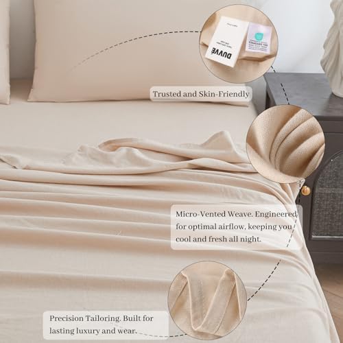 Luxury Cotton Linen Blend Flat Sheet, Cooling Breathable Natural