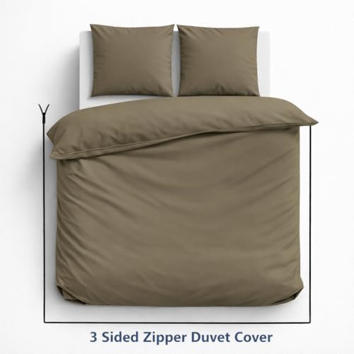 3 Sided Zipper Duvet Cover Set King Size Taupe – Soft 100% Egyptian