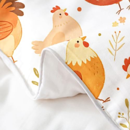 Manfei Hen Rooster Girls Bedding Set Twin Size 100% Cotton, Chicken