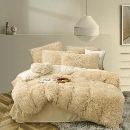 MorroMorn Luxury Shag Fluffy Comforter Cover Set, Shaggy Faux Fur