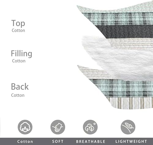 Homzard King Size Quilt Set 100% Cotton Striped Plaid Bedspread Set