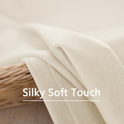 SMILETIME 52" x 96" Ivory White Back Tab Velvet Curtains, 2-Panel Set