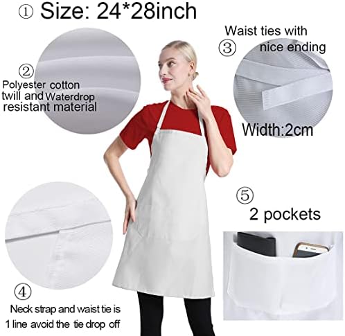 12 Pcs Bib Bulk White Aprons for Women Men Adult Girls Unisex with 2