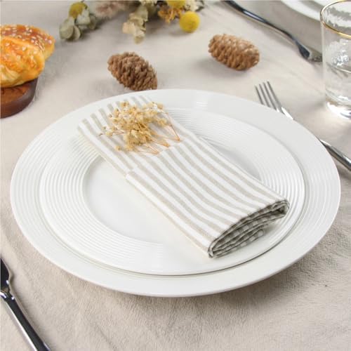 24 Pcs Plain Striped Linen Napkins Cotton Blended Dinner Cloth Tea