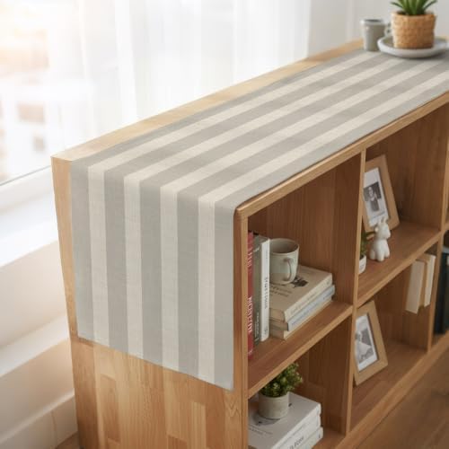Minimalist Taupe Stripes Table Runner Farmhouse Linen Texture Dresser