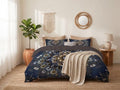 Charcoal Gray Traditional Flower Datura King Duvet Cover Set