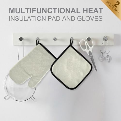 Beige Print Oven Mitts and Pot Holders Sets Heat Resistant 500°F