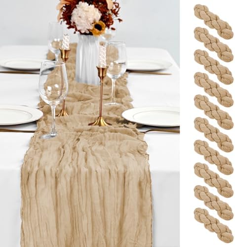 10 Pack Beige Table Runner 10Ft Cheesecloth Table Runner Boho Gauze