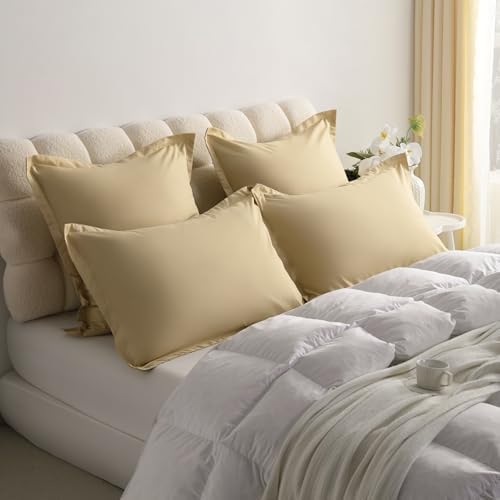 NTBAY Standard Pillow Shams, Set of 2, Microfiber, Light Taupe