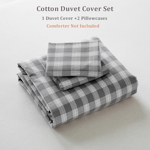 DuShow Washed Cotton Gingham Duvet Cover Queen Gray Plaid Checkered