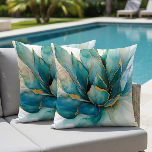 Teal Gold Floral Throw Pillow Covers 18x18 inch Set of 4, Abstract