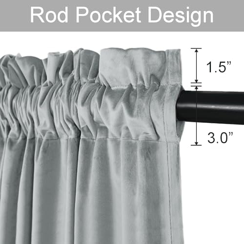 JIUZHEN Silver Grey Velvet Blackout Curtains 52W x 120L 2 Panels