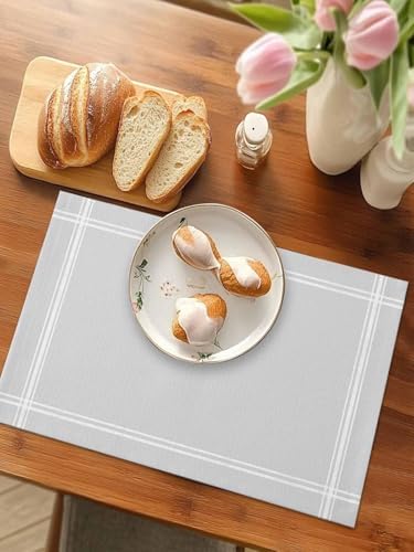 Placemats Set of 8 for Dining Table, Solid Color Light Gray Washable