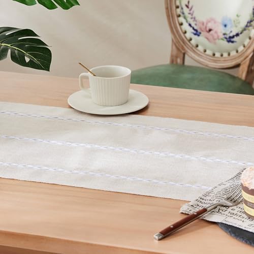 Braided Farmhouse Table Runner, Braided Beige 13x36 Inch, Cotton Linen