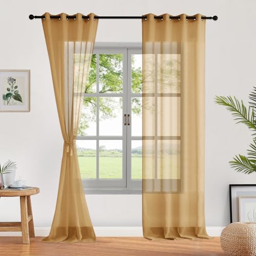 Fcosie 52" Wx108 L Stripe Semi Sheer Curtain with Silver Grommets
