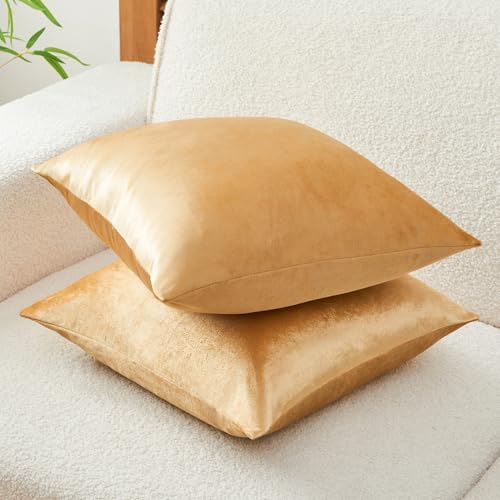 Throw Pillow Covers Gold Set of 2 20x20 Inch Pillow Covers, Soft