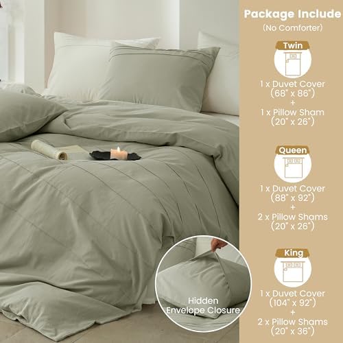 BISELINA 100% Washed Cotton Duvet Cover Set – Soft & Cozy Summer