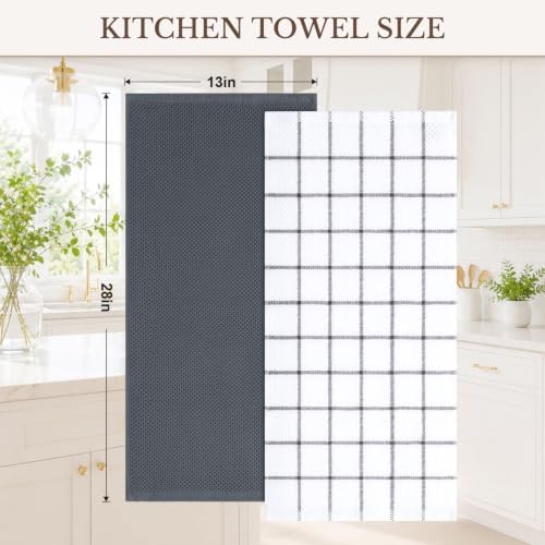 Homaxy 100% Cotton Waffle Weave Kitchen Towels 4-Pack, Dark Grey