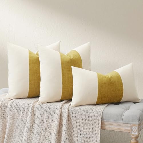 OTOSTAR Set of 2 Cotton Linen Chenille Pillow Covers with Striped
