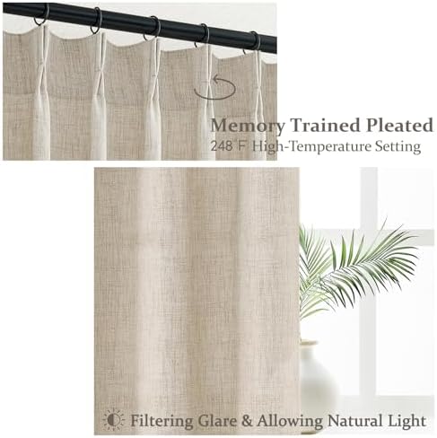 Large Window Natural Linen Curtains 108 Inches Long for Living Room