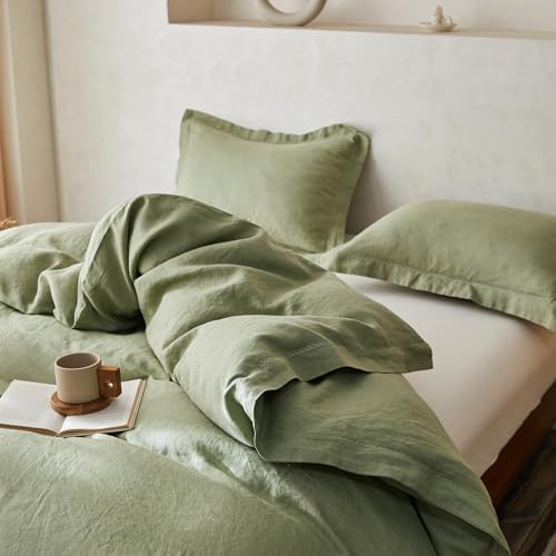 Simple&Opulence 100% Linen Duvet Cover Set with Crossed Embroidery
