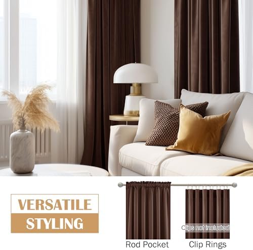 Beauoop Coffee Brown Velvet Curtains for Bedroom Living Room 52x72 2
