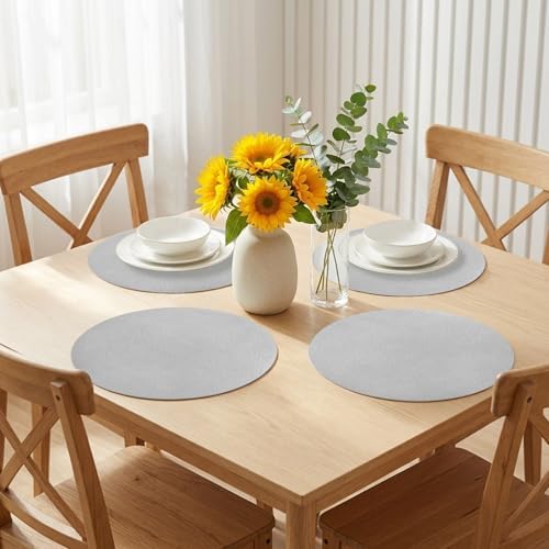 Minimalist Gray Faux Leather Placemats Set of 6, 15in, Waterproof Heat