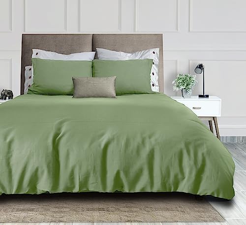 White Classic Sage Green Duvet Cover King Size, Microfiber Duvet Cover
