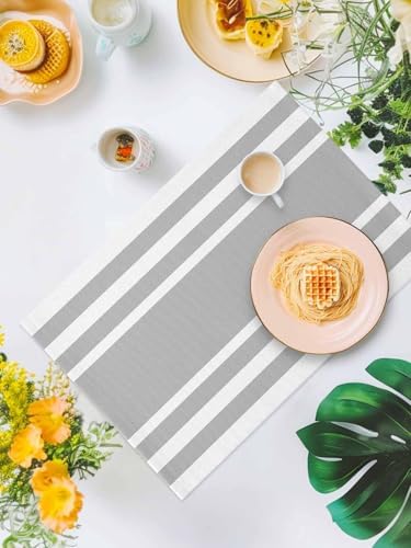 Placemats Set of 8 for Dining Table, Gray Geometric Fringe Washable