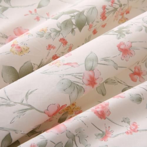 ABREEZE 100% Cotton Duvet Cover Queen Size Floral Bedding Set 3 Pieces
