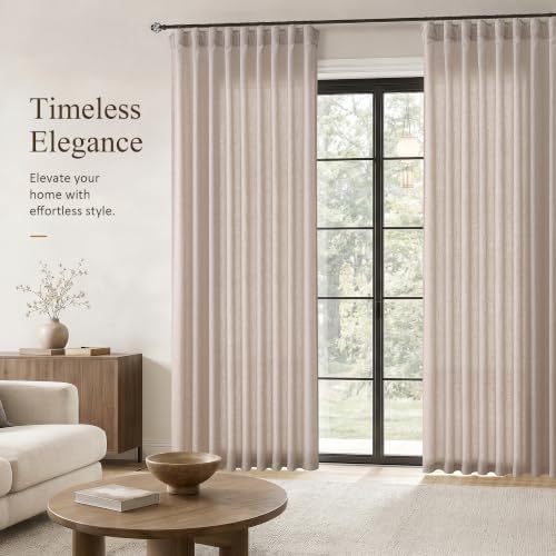 Jowels Oatmeal Linen Curtains 84 Inches Long 2 Panels for Living Room