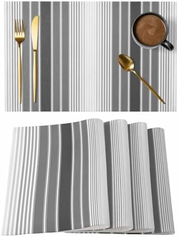 Abstract Grey Gradient Stripe Placemats Set of 4 Washable Table Mats