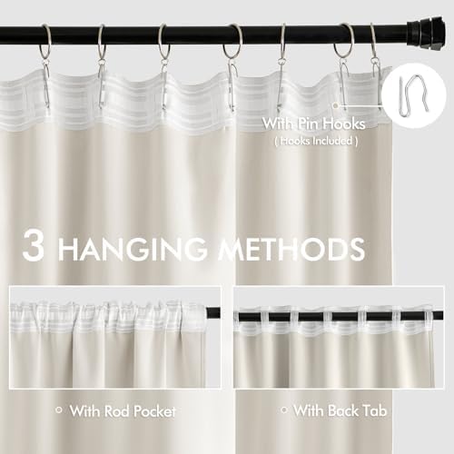 MIULEE Ivory Back Tab Blackout Curtains 52x108 Inch Long 2 Panels Set