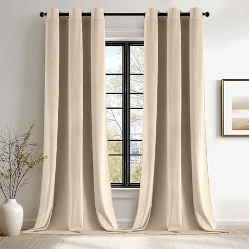 ANRODUO Beige Velvet Curtains 84 Inches Long for Bedroom 2 Panels
