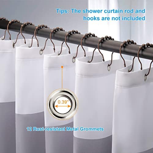 AmazerBath Grey and White Shower Curtain Fabric, Striped Shower