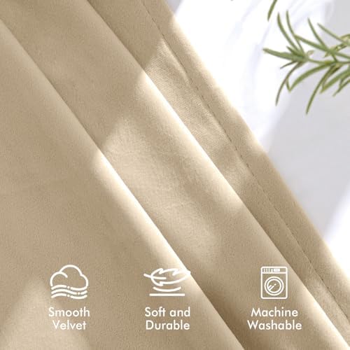 ANRODUO Beige Velvet Curtains 84 Inches Long for Bedroom 2 Panels