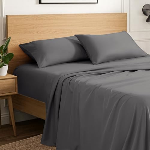 Cotton 4Pcs-Bed Sheet Set King 16" Deep Pocket Dark Grey