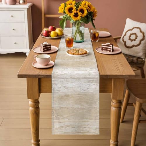 Beige Planks Dining Table Runner Farmhouse Vertical Wood Grain 13x108