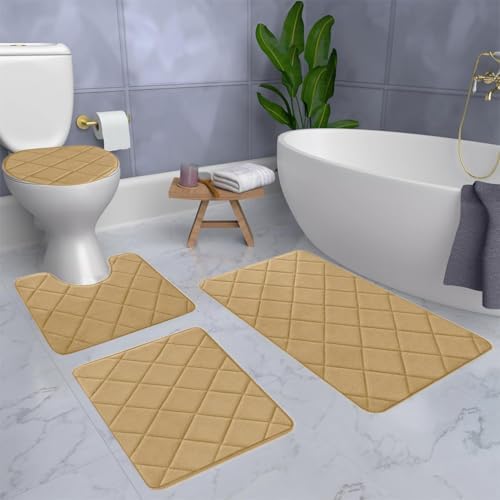 Bath Rugs Sets 4PCS, Memory Foam Bath Mat with Non-Slip Bottom, Super